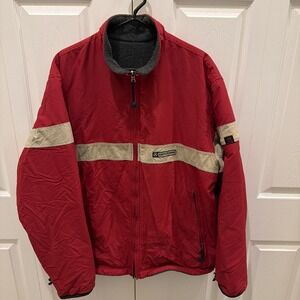 VTG Abercrombie And Fitch Jacket Boardgear Red Tan Gray Reversible Large Y2K